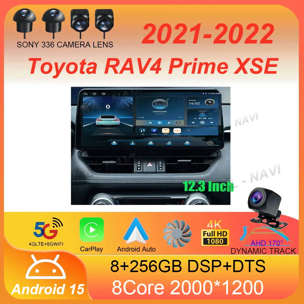 For Toyota RAV4 Prime XSE 2021 2022 12.3inch Screen Car Multimedia  Android15 Video Player GPS Navigation Radio Carplay HeadUnit
