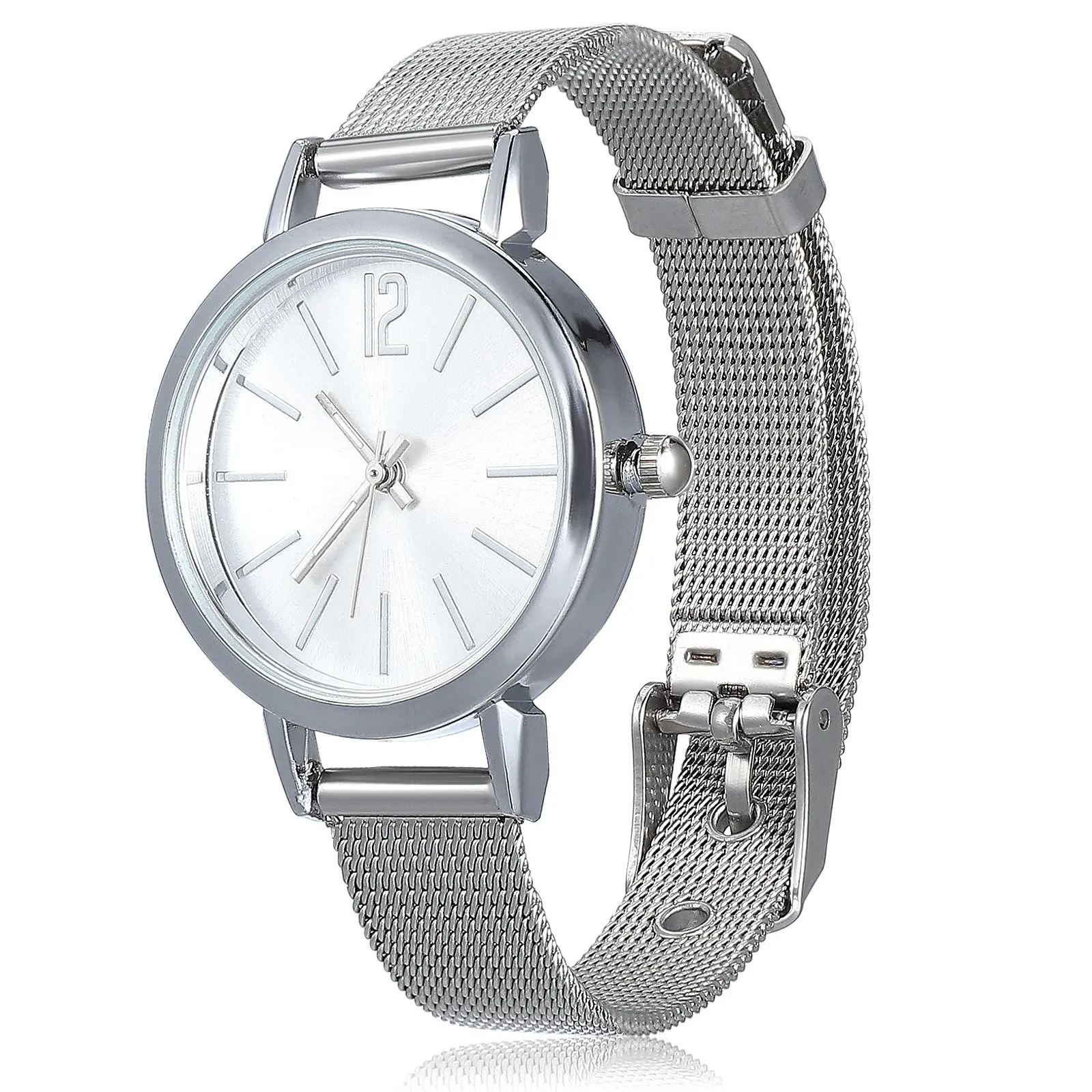 Fashion Women Quartz Watch with Mesh Belt Band Stylish Elegant Alloy Case Wristwatch Gift for Her Mother Wife Friend