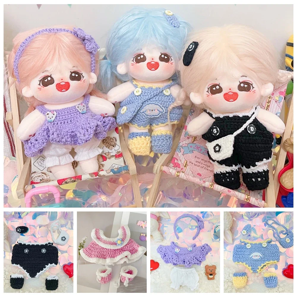 

20CM Doll Clothes Knitted Outfit Plush ToyTops Headband Bag Knitting Bodysuit Set Decoration For Cotton Stuffed Dolls Accessory