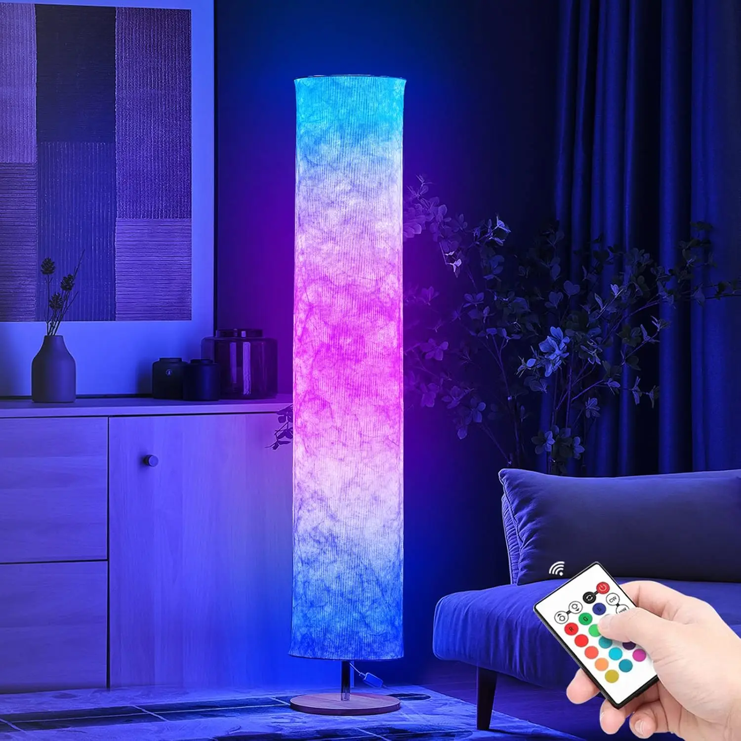 

Soft Light Floor Lamp,52"" Simple Design Morden Slim Rgb 7 Color Changing Led Tyvek Fabric Shade Dimmable Remote Control