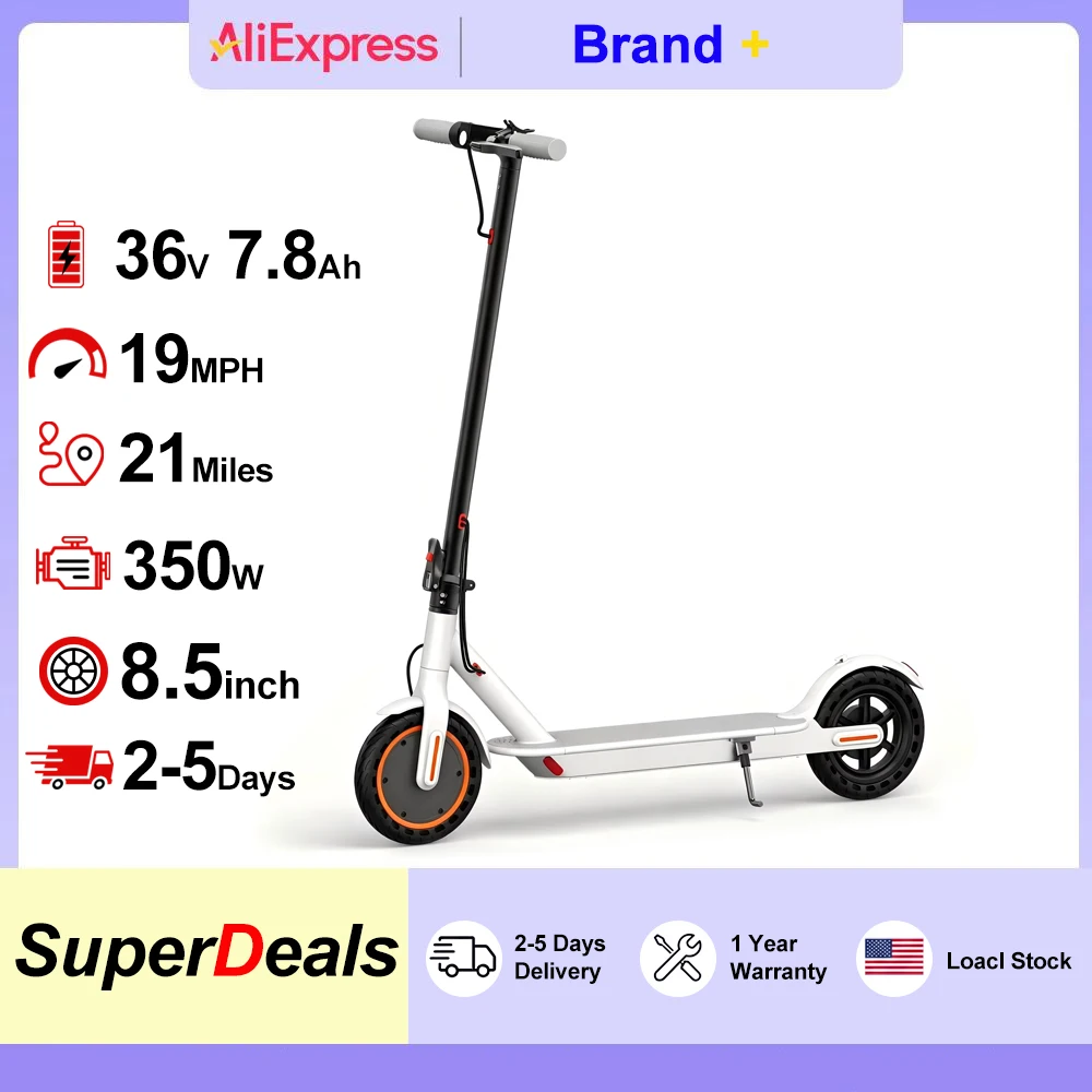 8.5'' Solid Tire Electric Scooter 36V 7.8AH Powerful Battery Up to 19MPH Max Speed 350W Brushless Motor Max 21 Miles Long Range Foldable Escooter for Adults App Control for Commuter