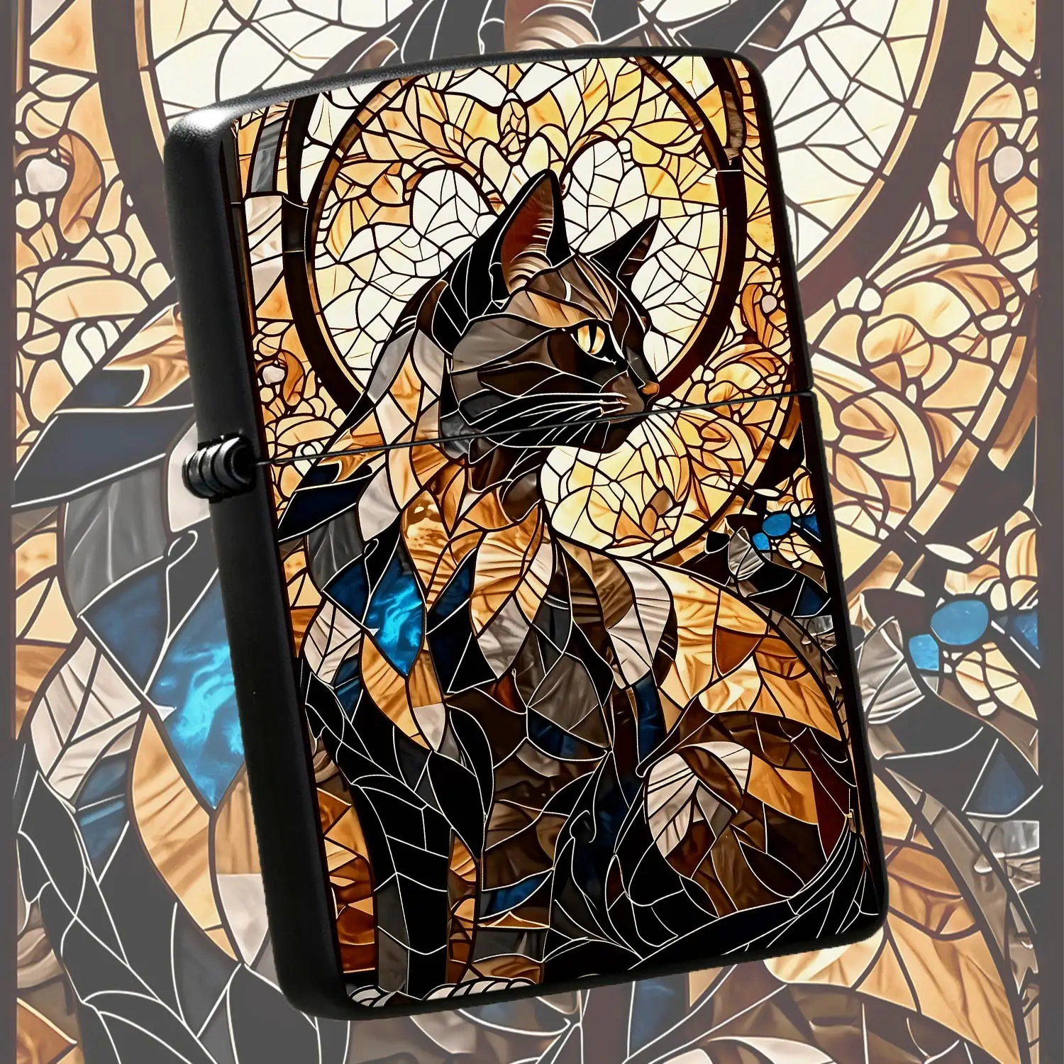 Stained Glass Cat Pattern Lighter, Exquisite Artistic Amber Stained Glass Style Design, Portable Practical Daily Use Accessory, Ideal For All Occasions, Unique Decorative Gift Choice For Family Friends, Delicate Creativ A Humorous And Inter