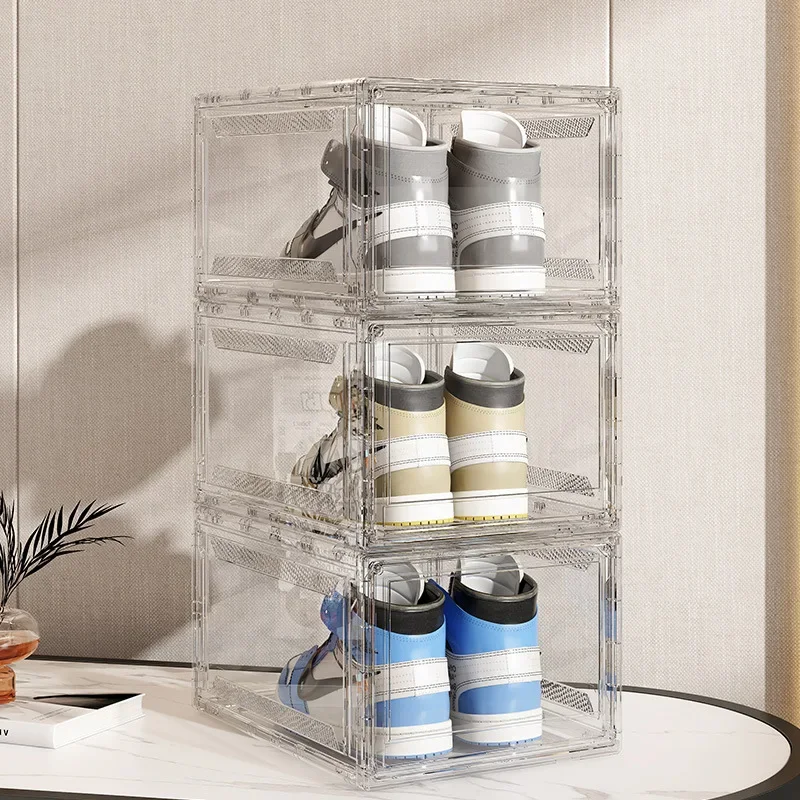 Assemblable Thickened Magnetic Side-opening Shoe Box, Transparent Front-opening Sneaker Storage Box, Shoe Wall, Shoe Organizer