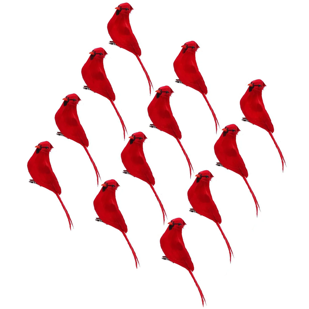 

12pcs Realistic Christmas Cardinal Birds Foam Iron Clip Xmas Tree Wreath Door Ornament Red Bird s For
