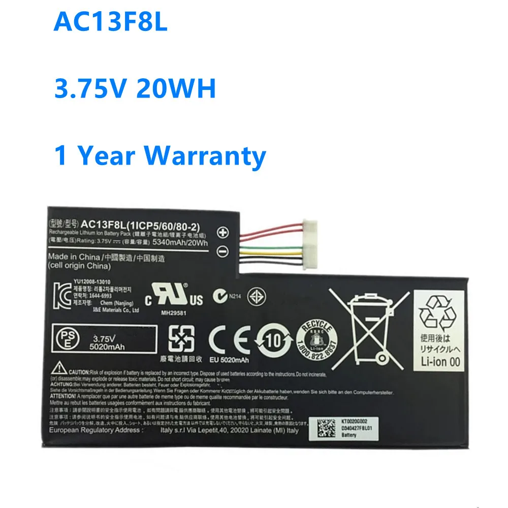 

Tablet Battery AC13F8L 3.75V/20WH/5340mAh For Iconia Tab W4 A1-810 A1-811 A1-A810 W4-820 W4-820P AC13F3L