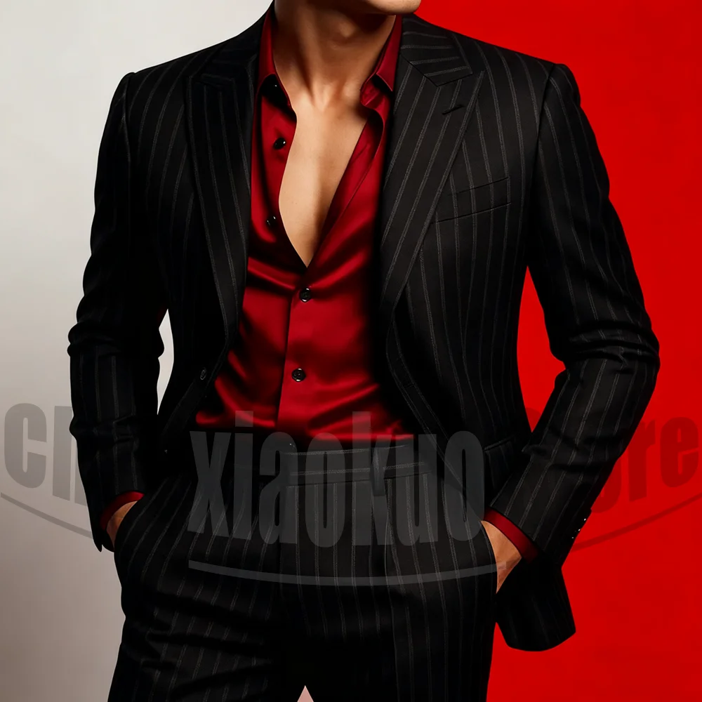 

Men's Striped Suit Set Slim Fit Formal Peak Lapel Single Breasted Wear Elegant Style Wedding Party Business Casual Suits