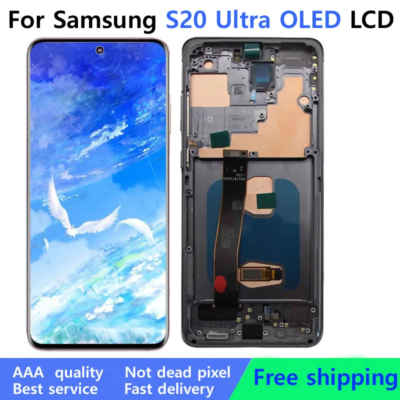 

S20U AMOLED LCD For SAMSUNG Galaxy S20 Ultra G988F Display LCD Screen Touch With Frame Digitizer Assembly Replacement Parts