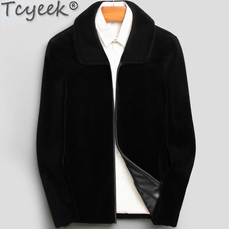 

Tcyeek Winter Warm Wool Jacket Men Fashion Sheep Shearling Jackets Man Clothes Casual Slim Wool Coat Black Jaqueta Masculina LM