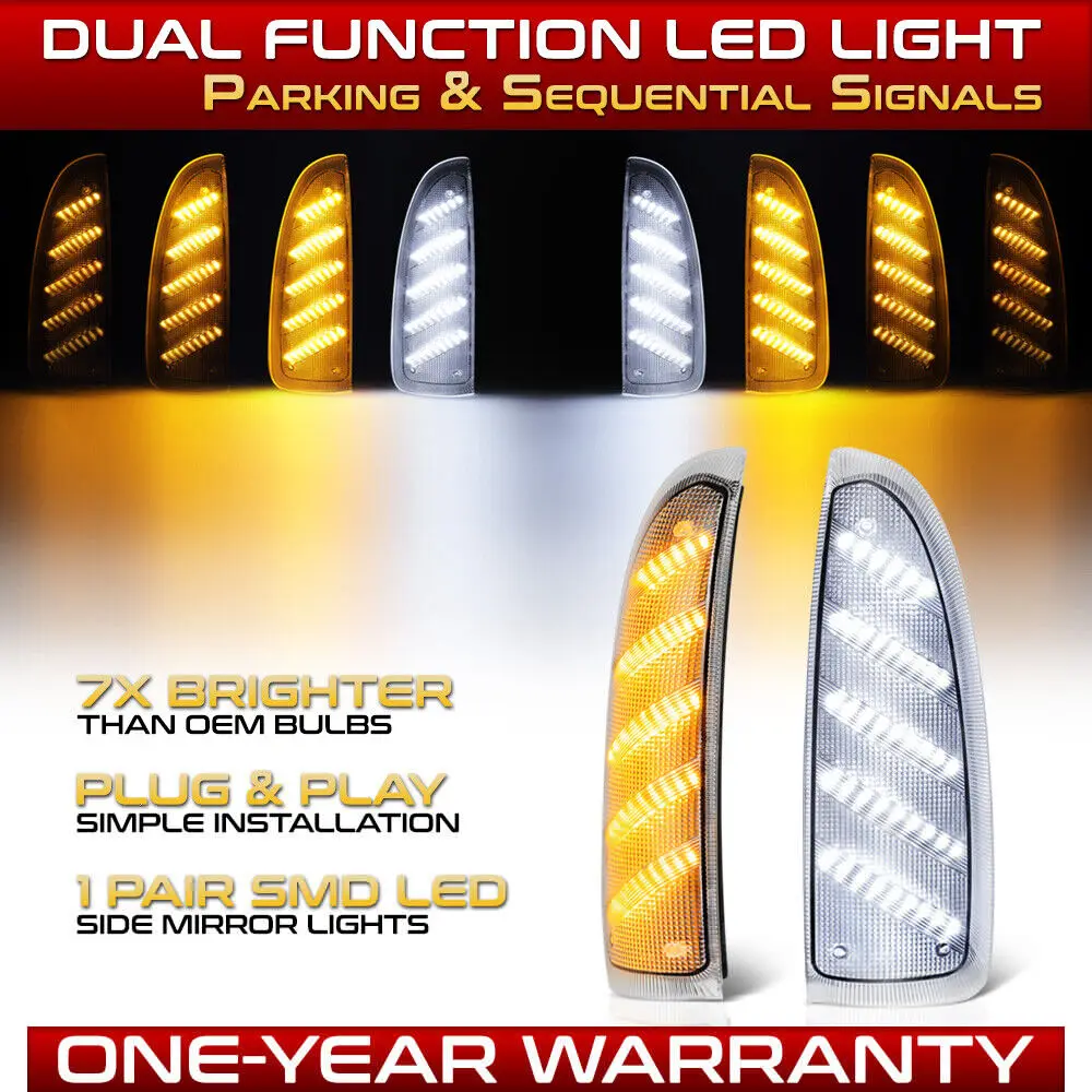 [WHITE&AMBER] 03-07 Ford F250 F350 Switchback Side Mirror Light Signal Lamp Pair