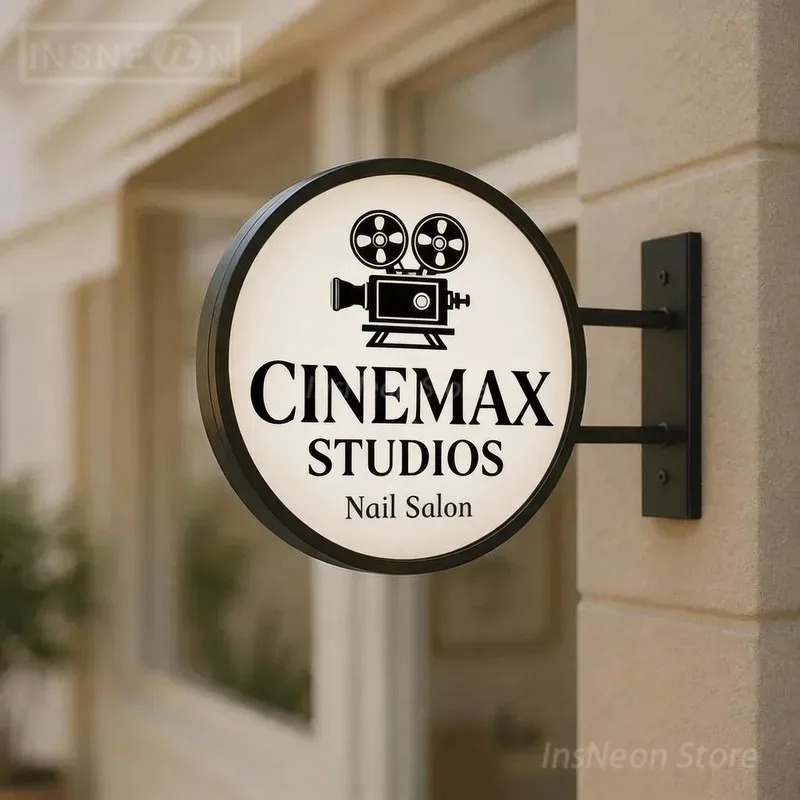 Custom LED Illuminated Wall Panel Sign, Luminous Neon Logo CineMax Studios, Metal Poster Light for Business Advertising