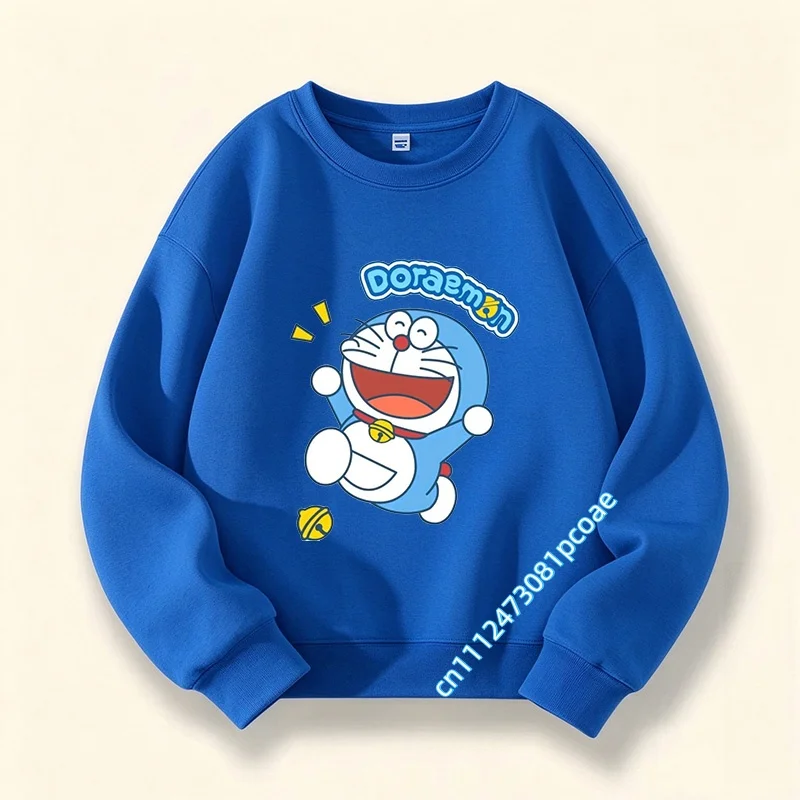 Doraemon children's crew-neck pullover girls' casual top with cartoon print, fall/winter hooded jacket for boys, sports shirt