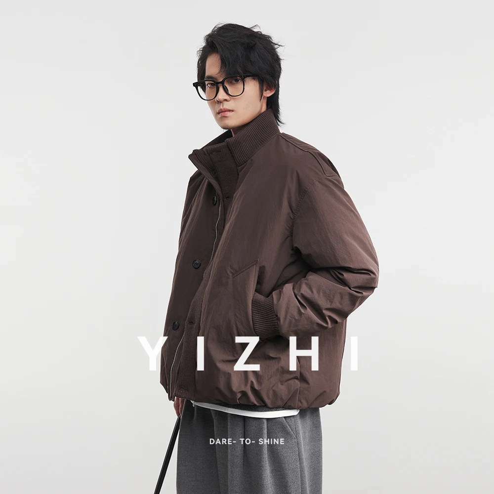 موضة الرجال 90 بطة بيضاء أسفل قصيرة الوقوف طوق أسفل سترة شتاء 2025 جديد الرجال الدافئة طويلة الأكمام معطف فوقي سترة