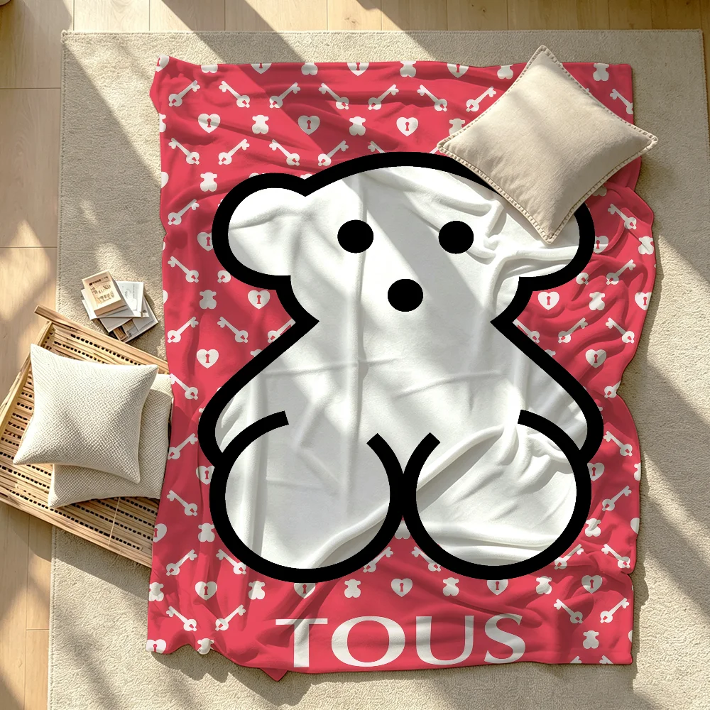 Cartoon Bear cute T-Tous Blanket Soft Warm And Thick Perfect For Bedroom Living Room Bed Sofa Camping Picnic Office Gift