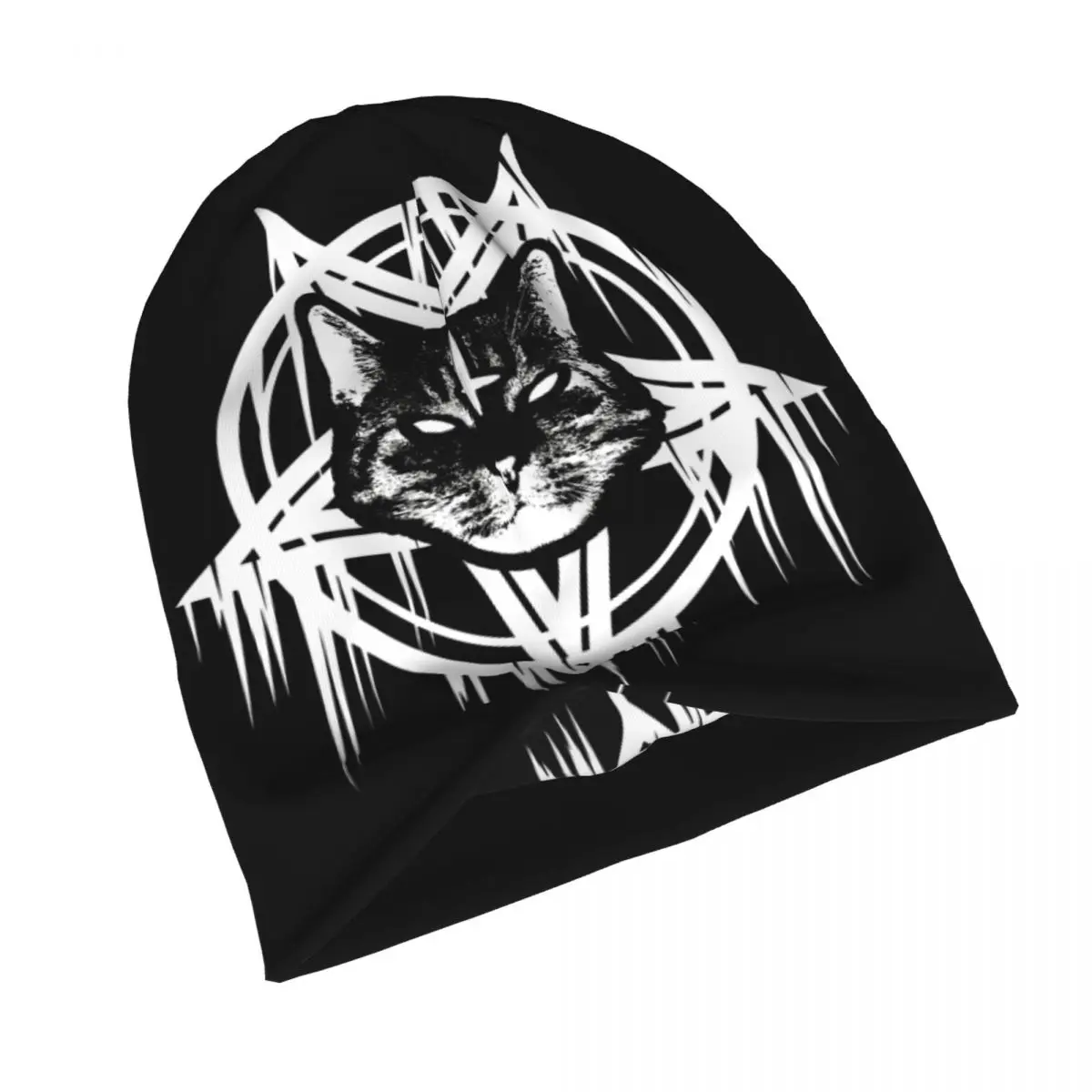 Satanic Black Metal Cat 666 Bonnet Homme Outdoor Thin Skullies Beanies Baphomet Satan Lucifer Caps For Men Women Novelty Hats