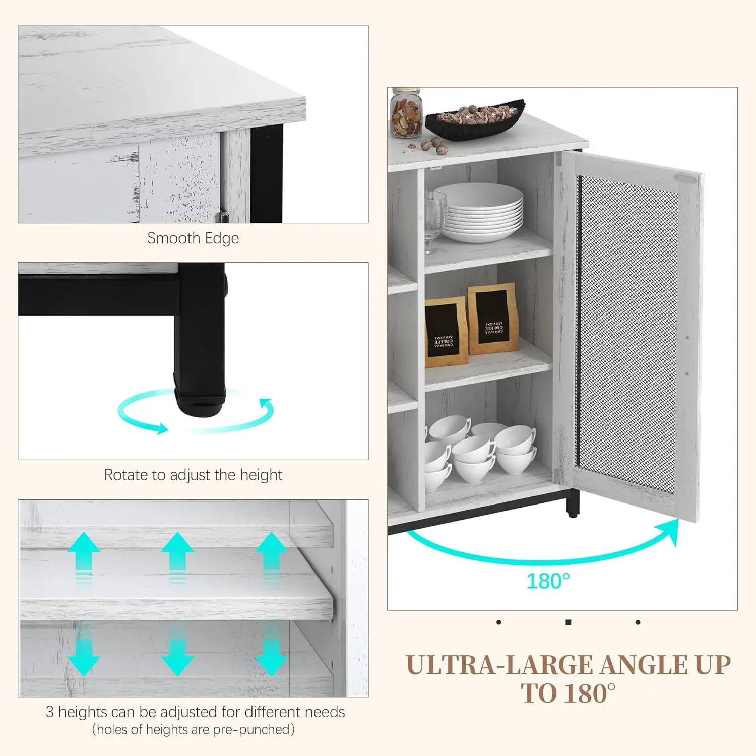 Armário buffet LVSOMT com armazenamento, armário de armazenamento de cozinha, celeiro industrial de fazenda, mesa de bar de café, console lateral multiuso