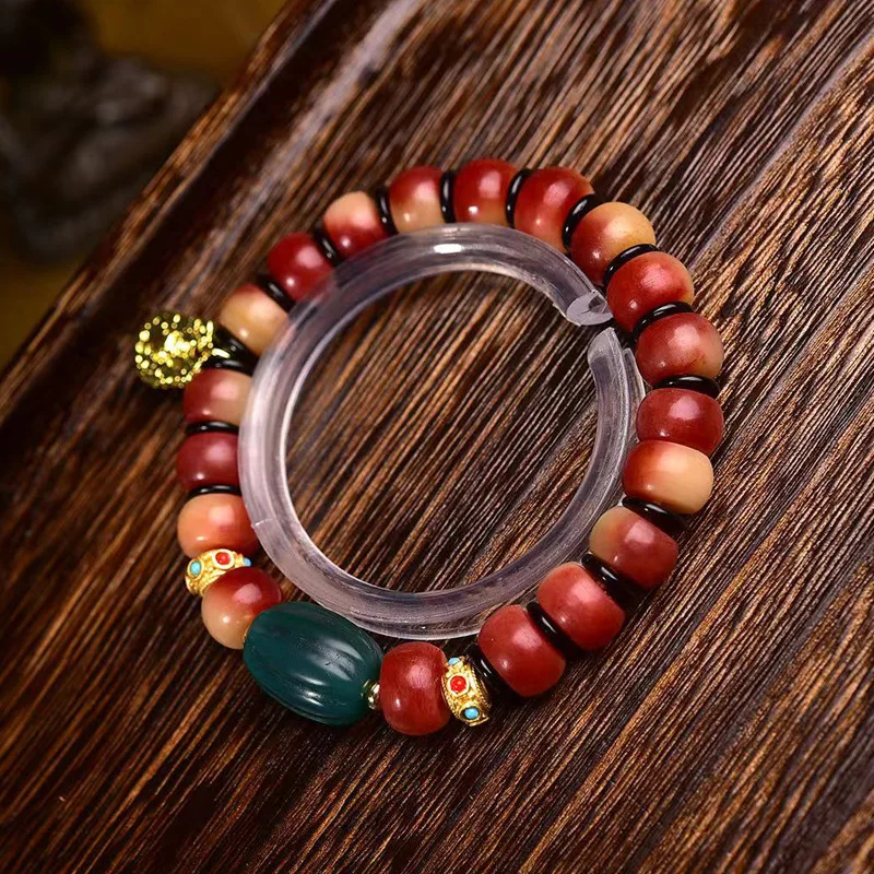 Natural Half Blood Camel Bone Barrel Beads Single Circle Men's and Women's Tibetan Crafts Retro Ethnic Style Bracelet O