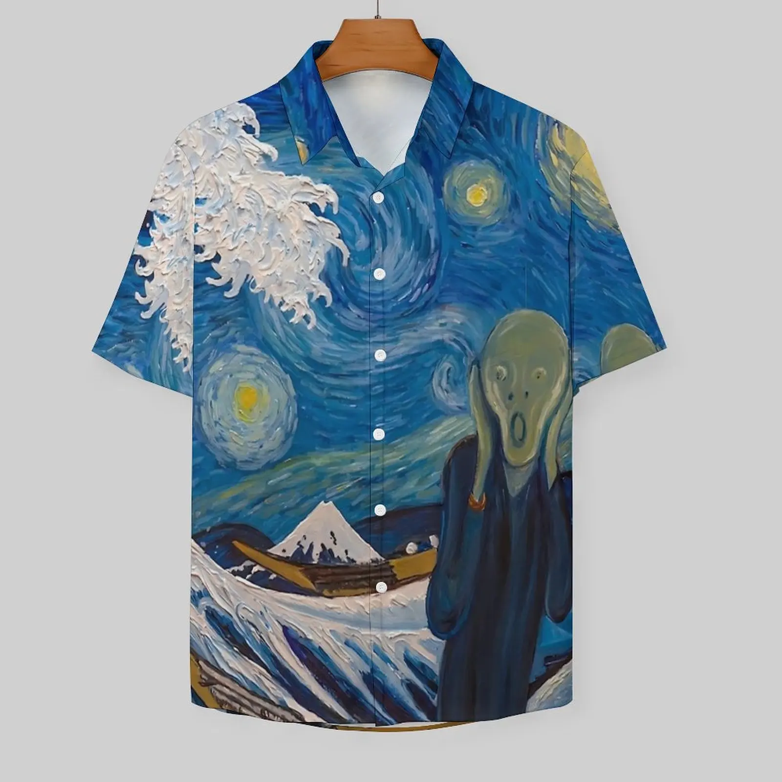 The Great Wave Summer Shirt Men Beach Vincent Van Gogh Casual Shirts Short Sleeve Comfortable Design Elegant Oversized Blouses