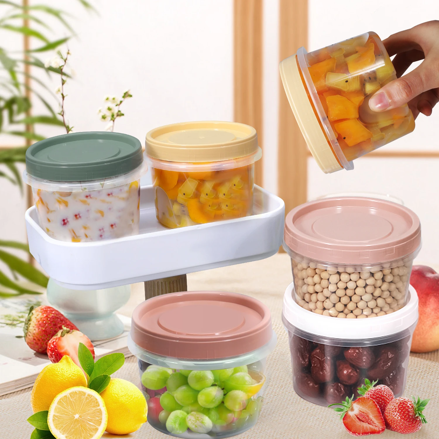 Round Plastic Containers with Lids, Reuseable Small Freezer Storage Container Jars with Screw Lid Microwave Safe for Food Snacks