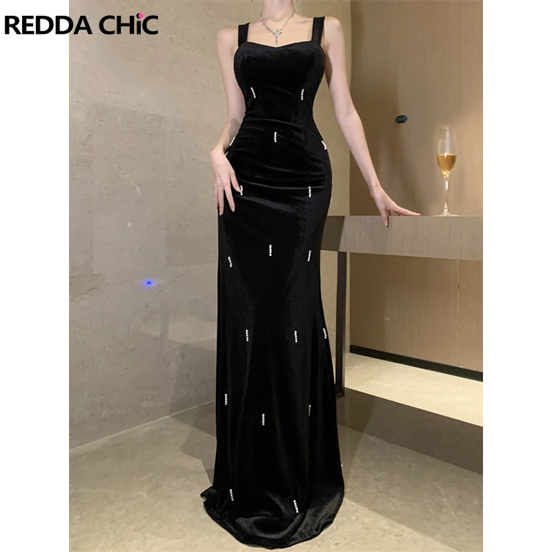 

Черное бархатное длинное вечернее платье REDDACHiC, женское сексуальное облегающее платье без рукавов в ретро стиле Y2k, платье в стиле юбки-годе, длинное официальное платье-Русалка
