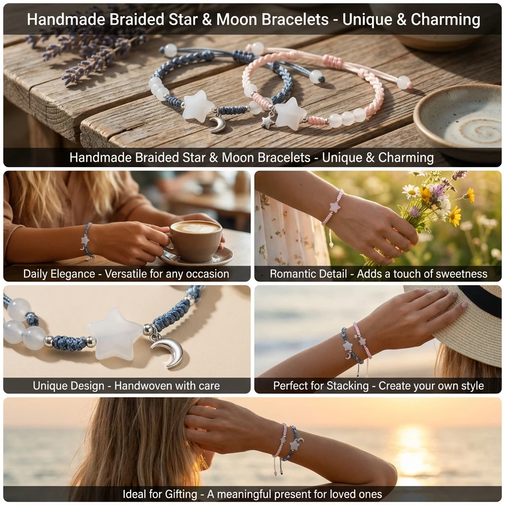Glückliches Niedliches Stern-Mond-Beste-Freundinnen-Armband für Frauen Y2K Ästhetisches Geflochtenes Seil-Freundschaftsarmband Modisches Accessoire Schmuckgeschenk – Detail 3