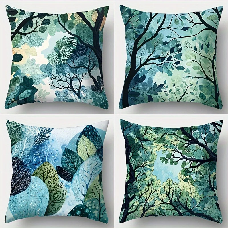 Home Decor Enchanting Green Tree Leaf Pillow Cover Pattern Cushion Cover Suitable For Sofa Bedroom Car Pillow