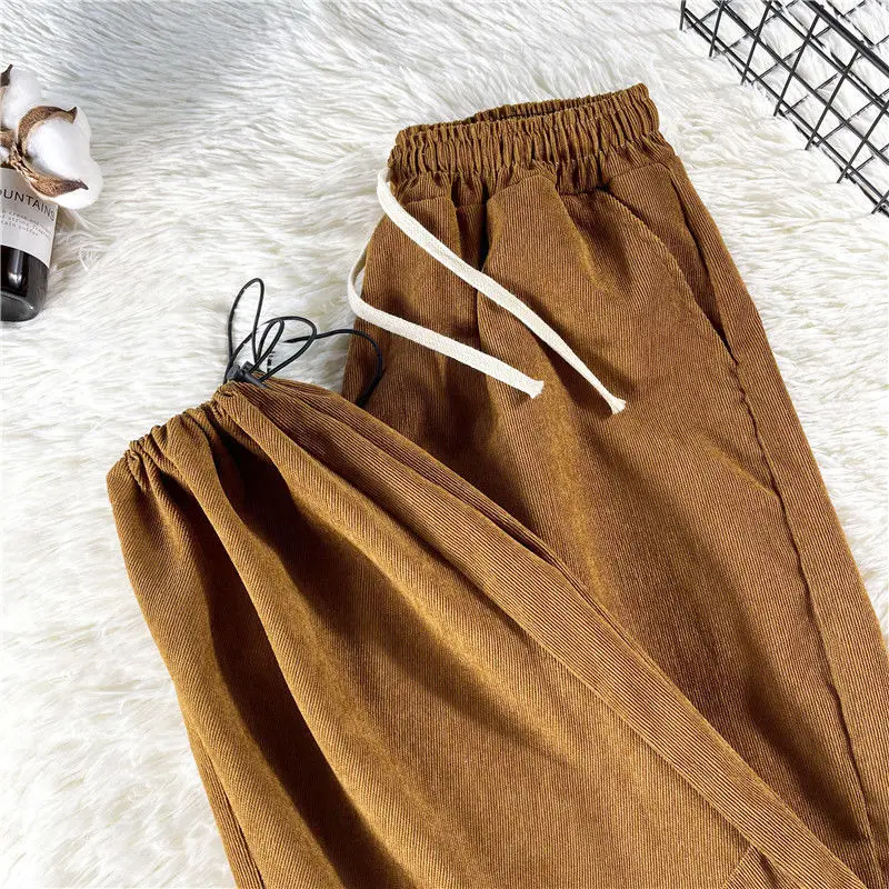 Vintage High Waist Corduroy Pants Women Spring Autumn drawstring women men Pants Full Length Harem Wide Leg Sweatpants Female