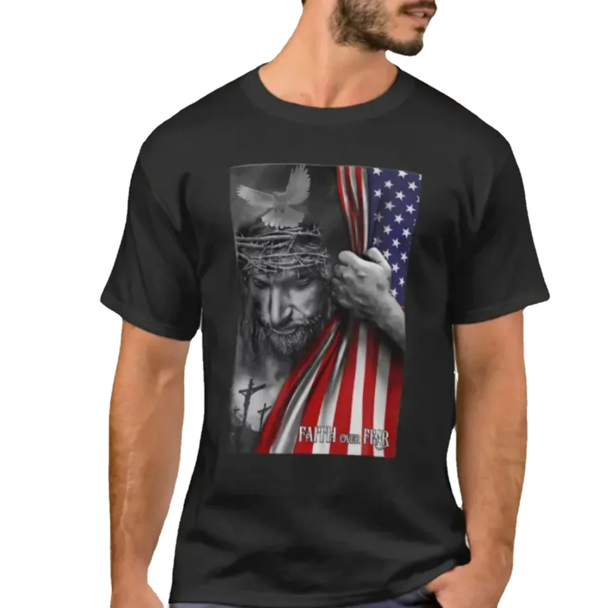 

Faith Over Fear God Jesus Christian Flag Printed T-Shirt. Summer Cotton Short Sleeve O-Neck Mens T Shirt New S-3XL