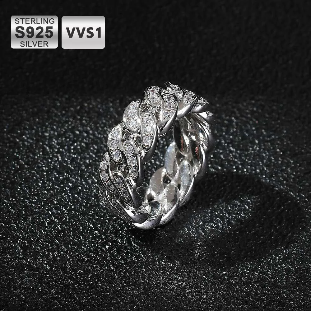 

ICEBLING кольцо из стерлингового серебра 925 пробы с муассанитом в стиле хип-хоп Iced Out VVS кубинское кольцо с звеньями для свадебных и ювелирных изделий для вечеринок