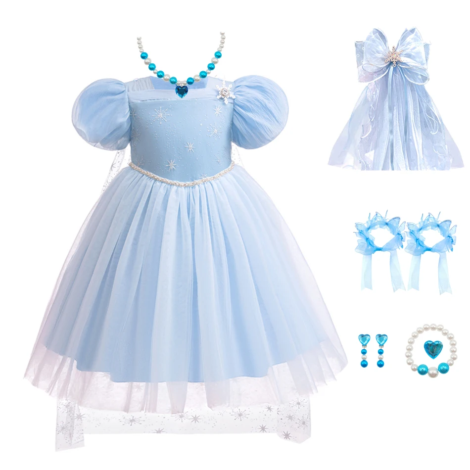 ชุดสาวดอกไม้แช่แข็ง Elsa เครื่องแต่งกายสาวชุดผ้ากอซเงาสําหรับ Grand อย่างเป็นทางการพิธีวันเกิด Carnival Party ชุดเจ้าหญิง