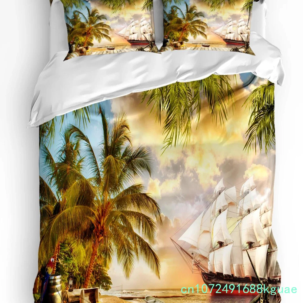 Tropical Arbor Pirate Ship Plank Duvet Cover 3pcs Bedding Set Home Textile Quilt Cover Pillowcases Bedroom Bedding Set No Sheet