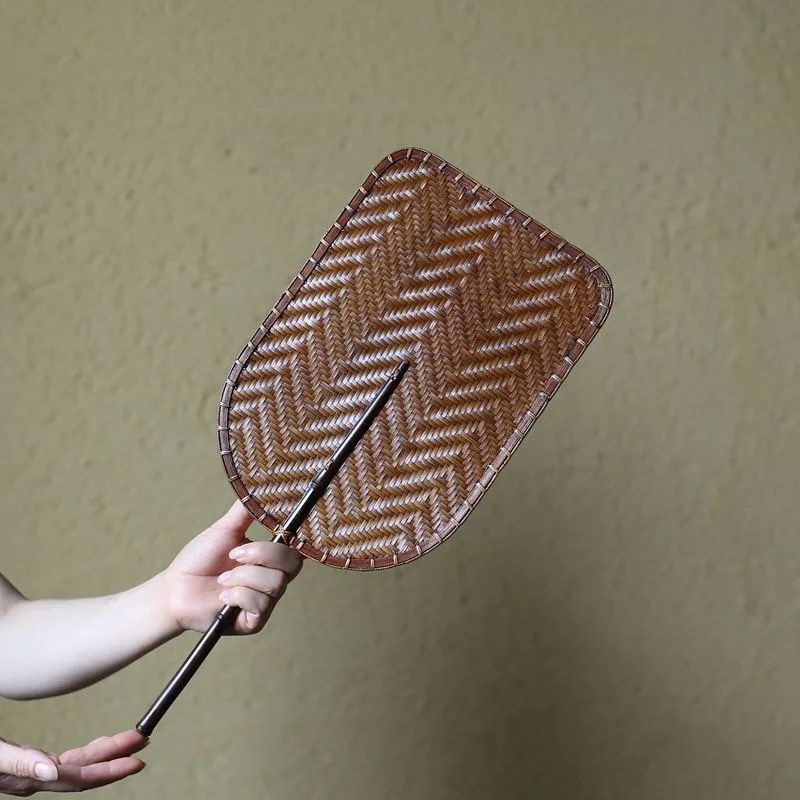 Handmade bamboo fan large fan, Chinese bamboo fan large lacquer + tail fan, bamboo thickened rice paper fan, puff fan green