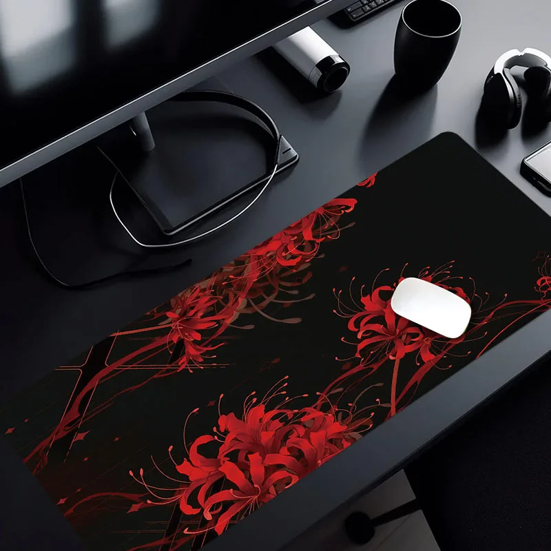 CIFBUY Large Gaming Mouse Pad Japanese Crimson Flower PC Keyboard Desk Mat Washable Non-Slip Rubber Base Home Office Decor