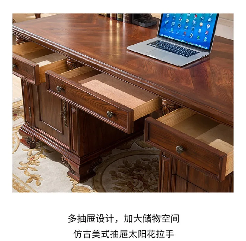 American solid wood desk boss computer desk European villa office desk chair writing