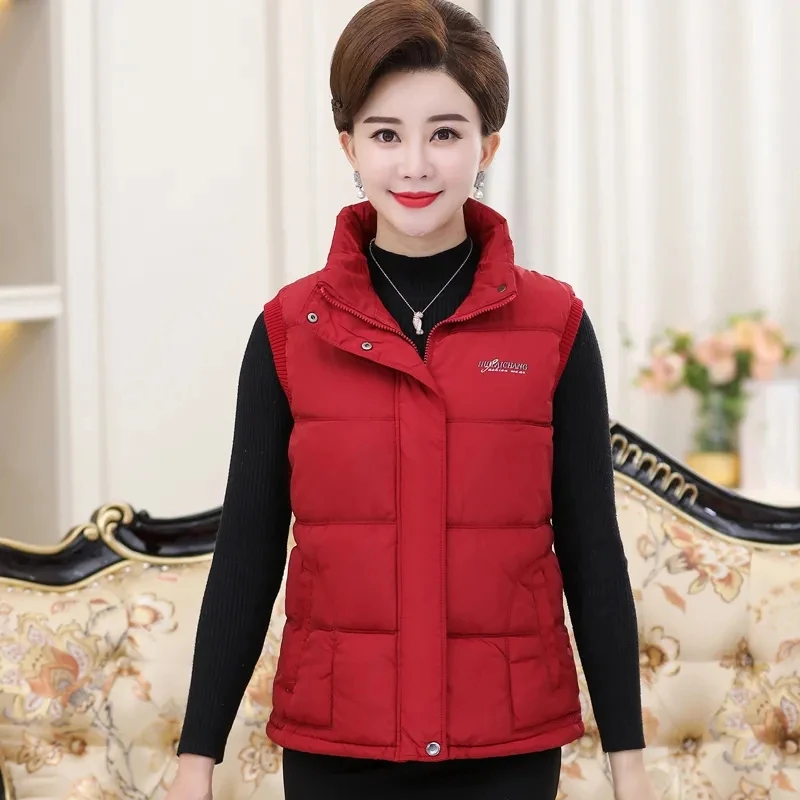 Mother's Down Cotton Vest Autumn Winter Middle-aged Elderly Short Vest Jacket Casual Sleeveless Waistcoat Women Coat Mujer 5XL