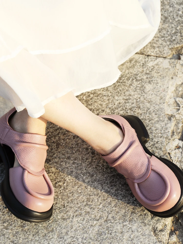 Casual Thick Bottom Platform Mary Jane Shoes for Women Breathable Summer Outdoor Wear Low Cut Slip-On Leather Upgraded Flatfo...