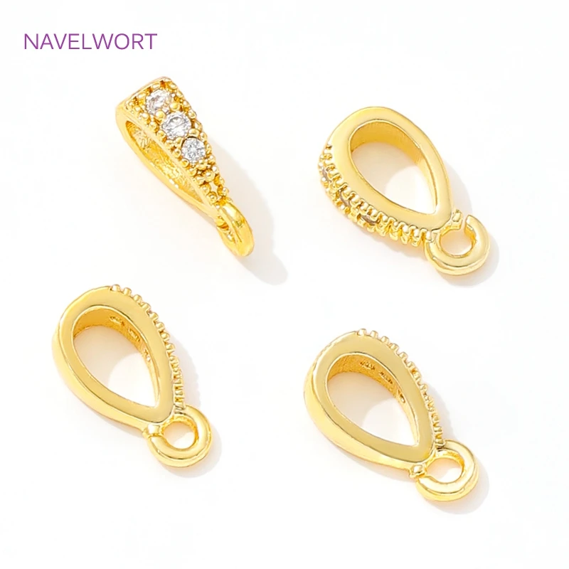 14K/18K Gold Plated Inlaid Zircon Pendant Bail with Ring Brass Pendant Bail Connector DIY Bracelet Necklace Making Accessories