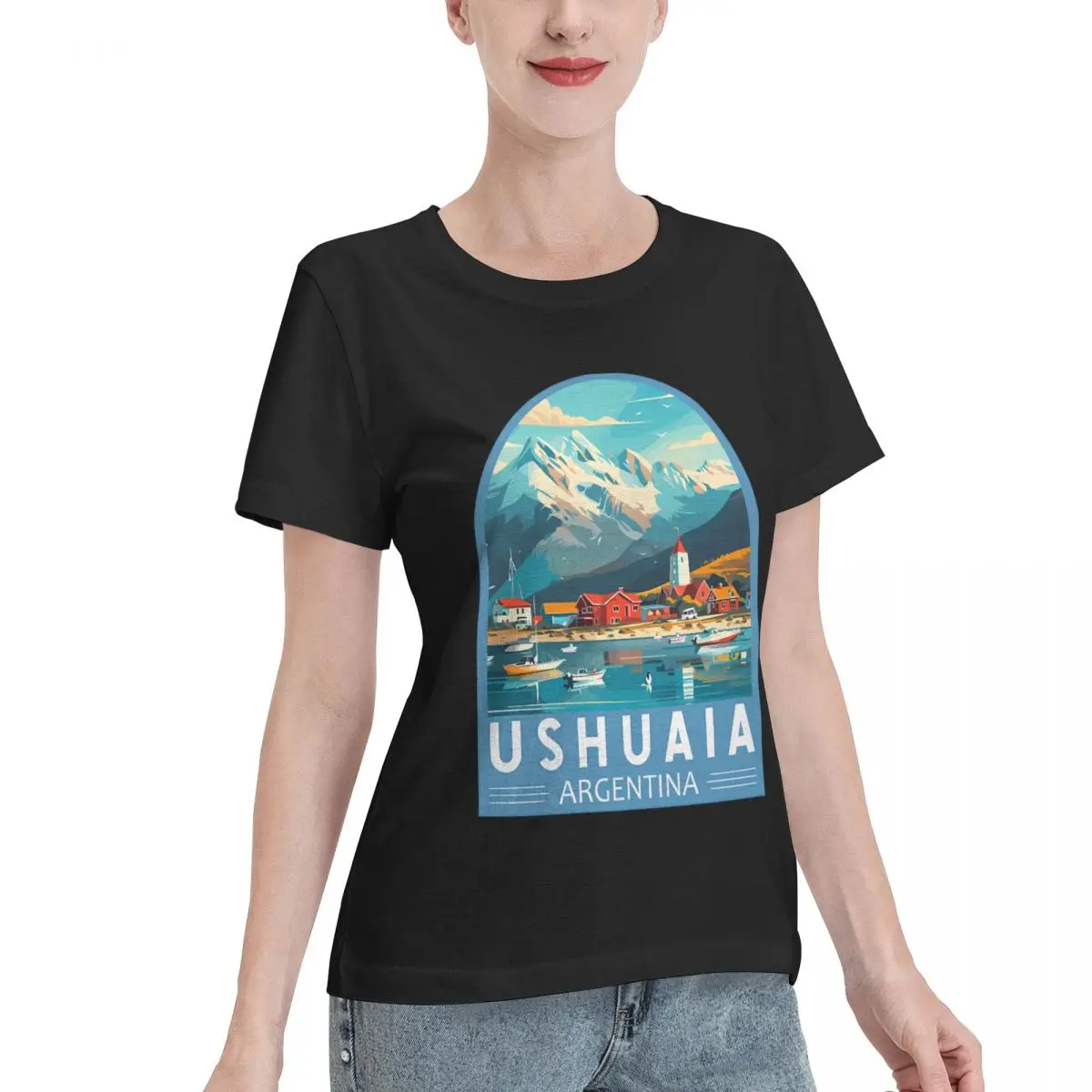 Quick Dispatch Ushuaia Argentina Travel Art Emblem Women's T-shirt Holiday Casual Plain Cotton Top