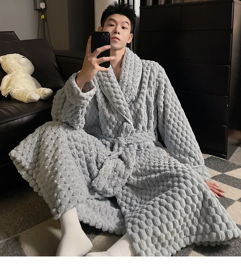 Plush robe men-jacquard blue