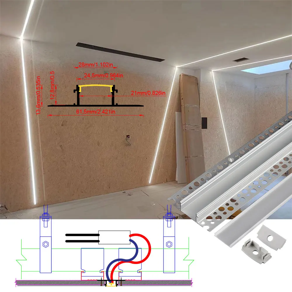 6114mm (2 szt.) 0.5m swobody projektowania: wbudowane oświetlenie profil taśmy LED do kreatywnych instalacji sufitowych i ściennych