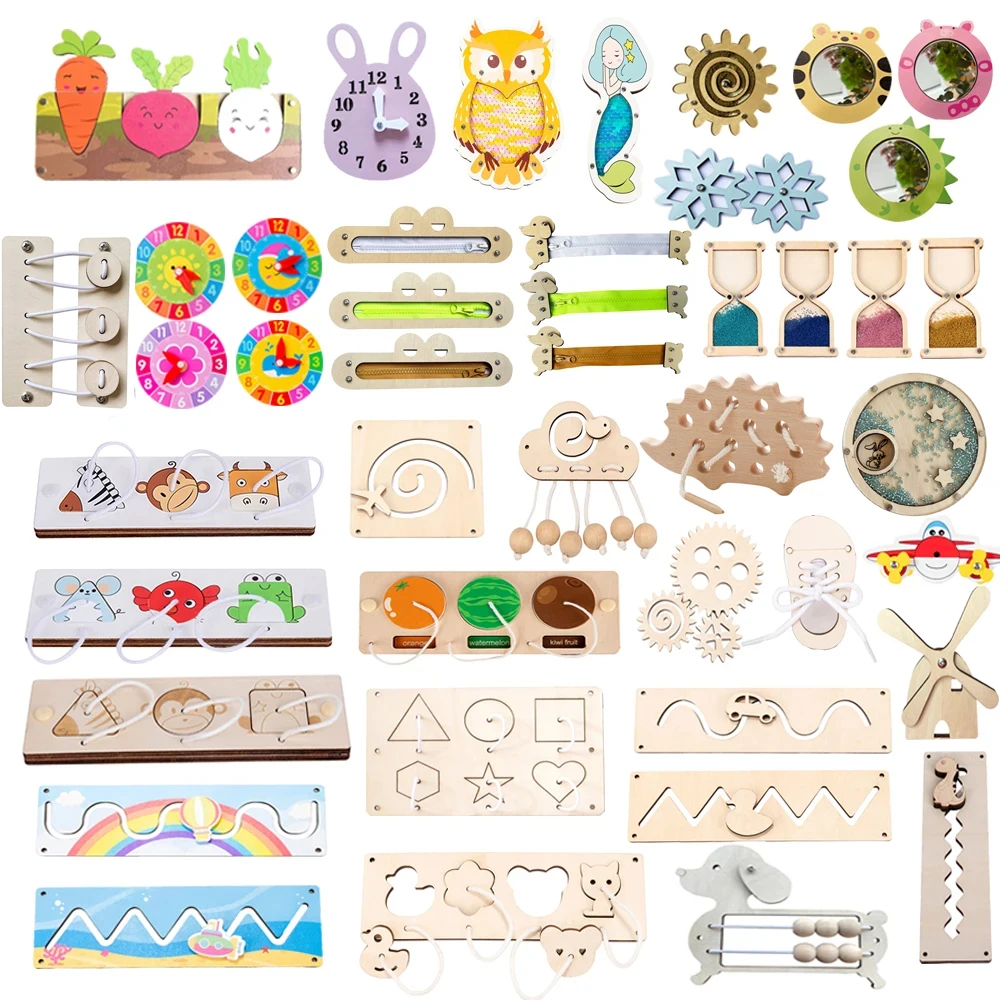 Wooden Busyboard DIY Toy Baby Montessori Sensory Activity Board Accessories For Children Locks Busy Board Parts Educational Toys