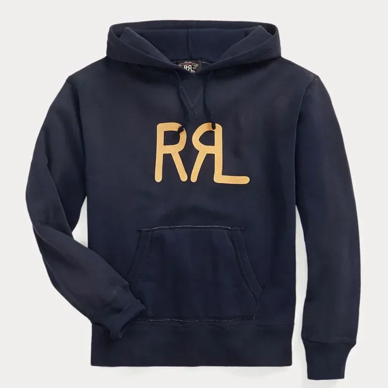 

24AW Double R Japanese Cotton Casual Printed Letter LOGO Loose Men's and Women's Long Sleeved Hooded Sweatshirt