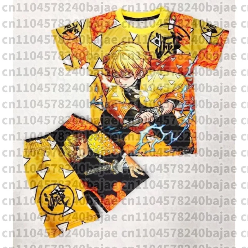 Demon Slayer Kyojuro Rengoku Flame Hashira 2-Piece Set Short Sleeve T-shirt and Matching Shorts Anime Print Casual Loungewear - view 2