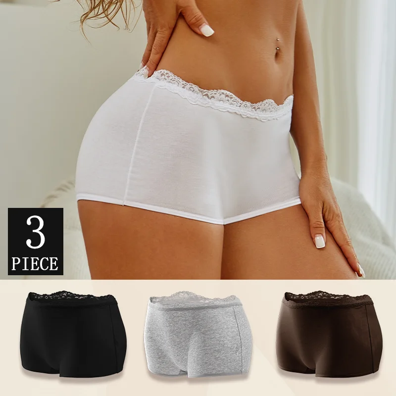 3PCS Women\'s Panties Seamless Cotton Boxers Satin Underwear Female Lovely Briefs Cozy Lingerie Sports Intimate Underpants S-XXL