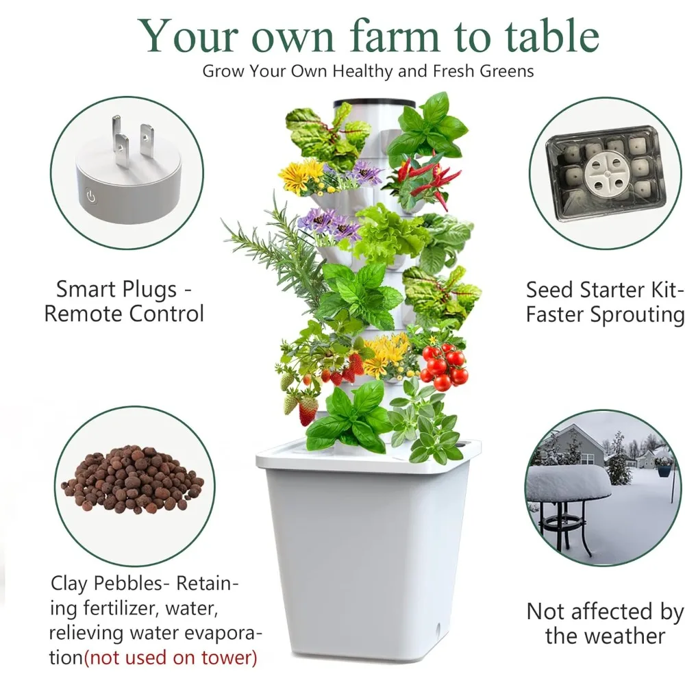 Indoor Smart Garden Hydroponics Growing System, Nursery Germination Kit Including Smart Plug, Water Pump, Tower