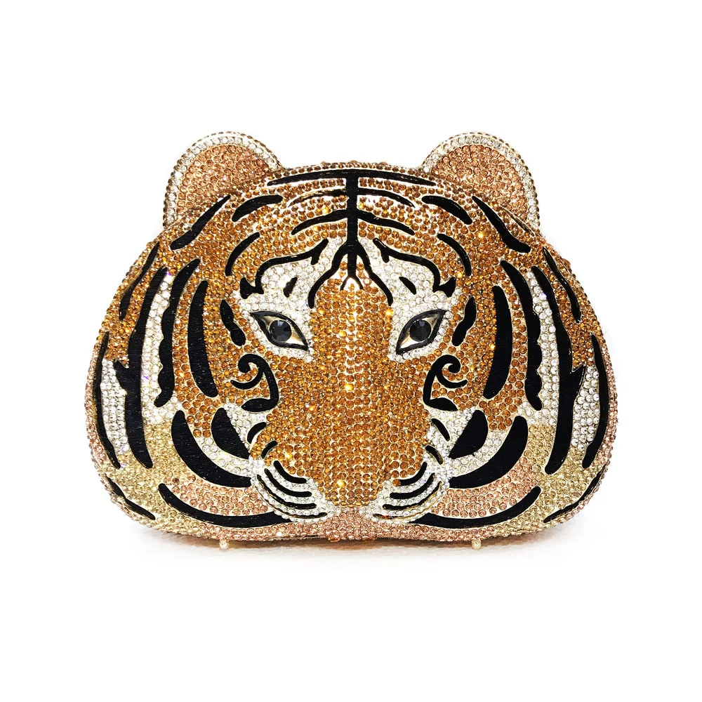 Large Tiger Head Rhinestone Bag Hollow Metal Diamond Dinner AliExpress Banquet Women's Bag Enlarge Mobile Phone Sac À Main Femme