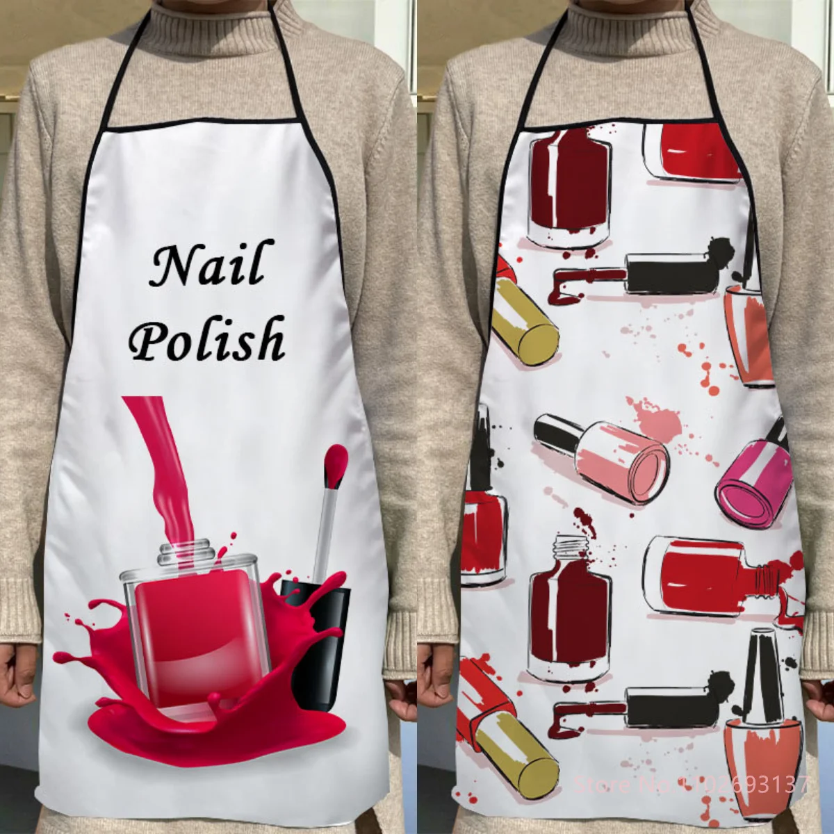 Fashion Design Nail Polish Apron Store Logo For Women Gift Oxford Fabric Cleaning Pinafore Home Cooking Accessories Apron