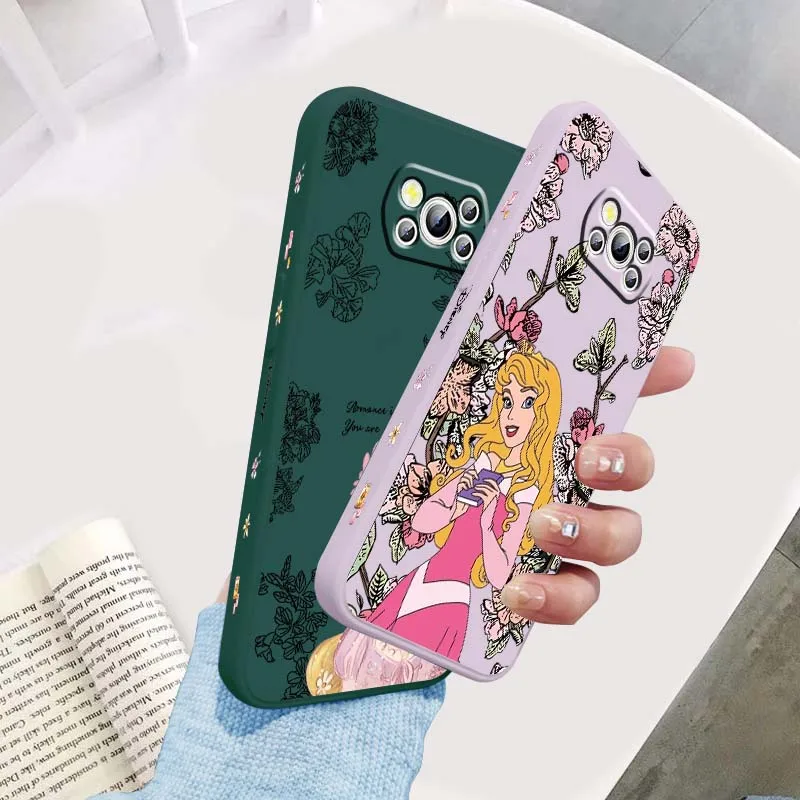 

Disney Aurora Rapunzel Cartoon Phone Case For Xiaomi Mi Poco X3 X4 X5 X6 M4 M5 M6 F4 F5 F3 GT Pro 5G Liquid Left Rope Cover