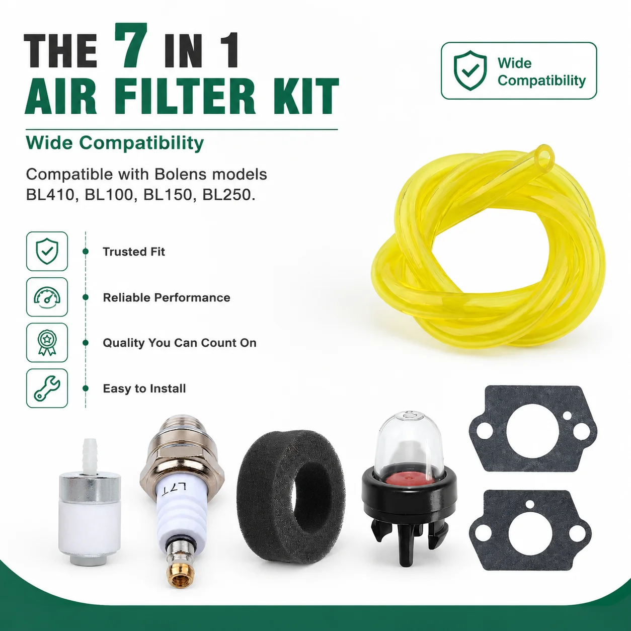 Air Filter Fuel Filter Fuel Line Primer Bulb Spark Plug Gaskets 7Pcs Tune Up Kit For Bolens BL410 BL100 BL150 BL250 753-04333