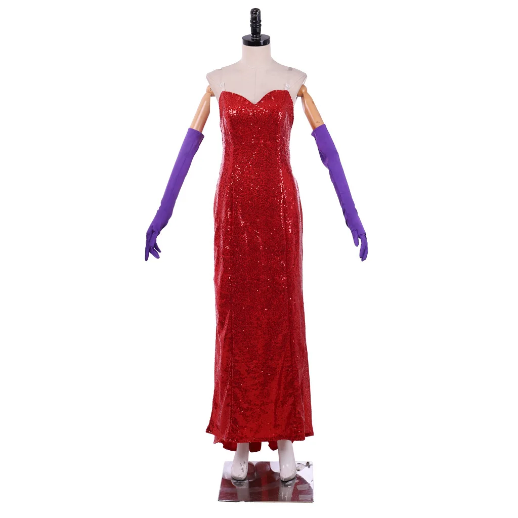 Disfraz de Cosplay de Roger Rabbit Jessica, vestido rojo Sexy para mujer con sombrero, uniforme Sexy de fiesta, vestido de escenario Cos de Halloween