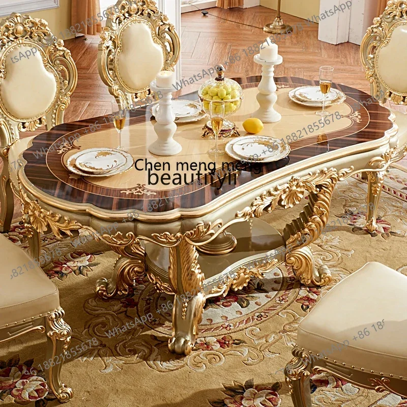 

European dining table, rectangular solid wood square table, villa high-end champagne gold oval 1.8 rice table2936